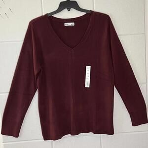 Croft & Barrows Women’s Sweater XXL NWT Maroon Long Sleeve V-Neck Super Soft